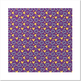 Yellow and Violet Hearts Repeated Pattern 091#001 Posters and Art